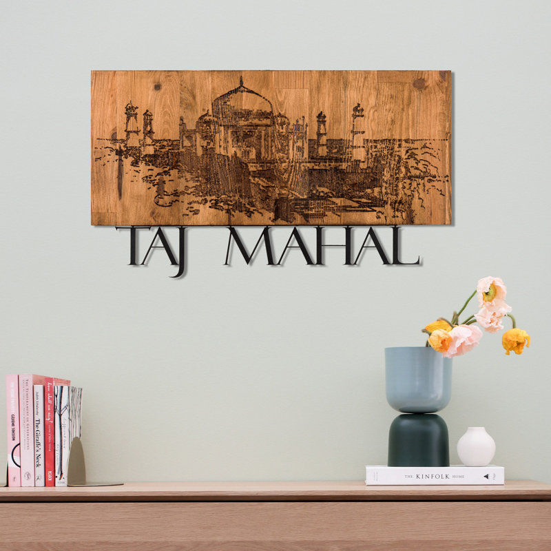 Élégant accessoire mural décoratif en bois, noir et noyer, 22,8 po x 13,0 po | Structure robuste en 100% métal (épaisseur: 0,05 pouce) | Décoration élégante pour le salon, le bureau et la chambre à coucher, design durable et accrocheur