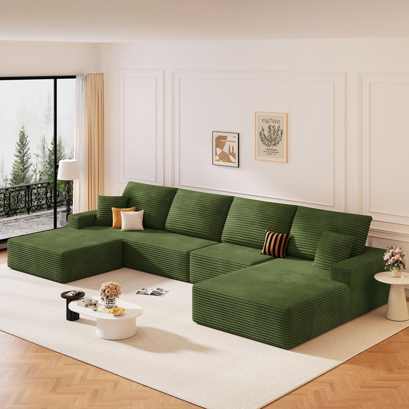 Canapé 135 po en forme de U avec repose-pieds, repose-pieds convertible, canapé-lit modulaire en velours côtelé pour salon, canapés en mousse à siège profond sans assemblage, méridienne orientée vers la gauche / la droite