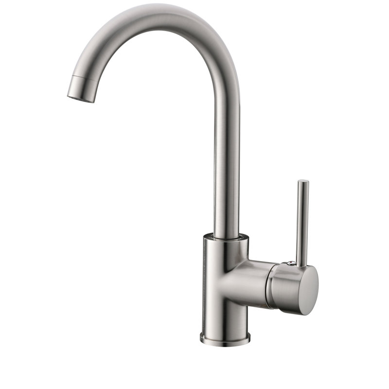 Robinet d'évier de cuisine commercial - acier inoxydable, poignée simple, nickel brossé, qualité de fabrication en acier durable, conception à trous