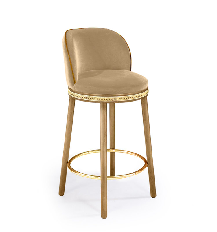 Tabouret de bar et de comptoir Alma, Dune, Laiton poli, Tabouret de comptoir (siège d'une hauteur de 27 p