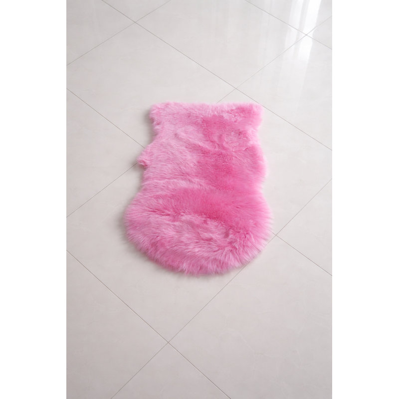 Oval 60 cm x 110 cm Sheepskin Dhurrie Area Rug, Pink