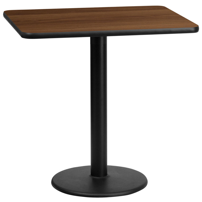 Contemporary Walnut Laminate 43'' Bar Height Table with Round Base
