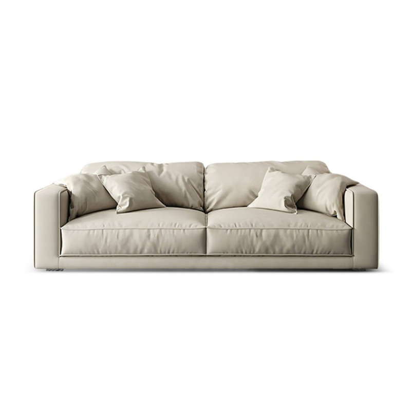Causeuse-coussin standard en cuir véritable blanc crème, 30.71" H x 85.83" W x 43.31" D, Blanc crémeux