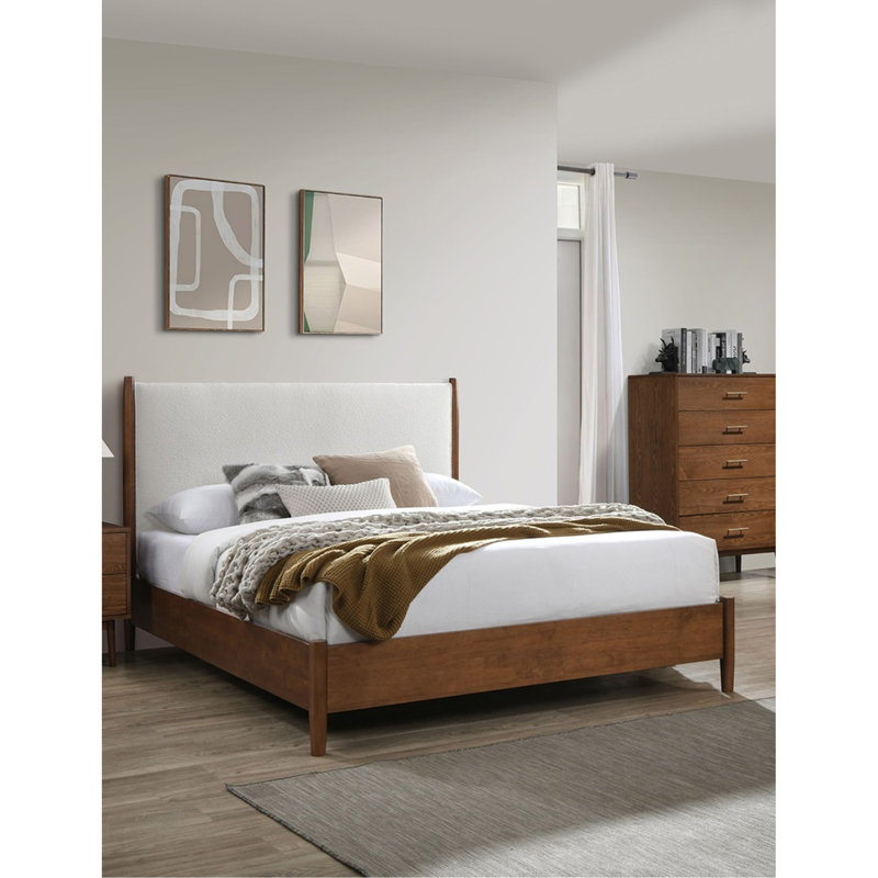 Tête de lit à panneau tapissier 1Pc lit en bois massif prêt pour le matelas style Mid-Century moderne, Lit double