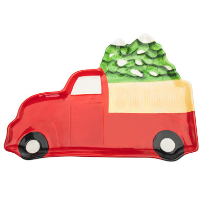 Plateau de service de Noël en porcelaine 18 po vert et rouge