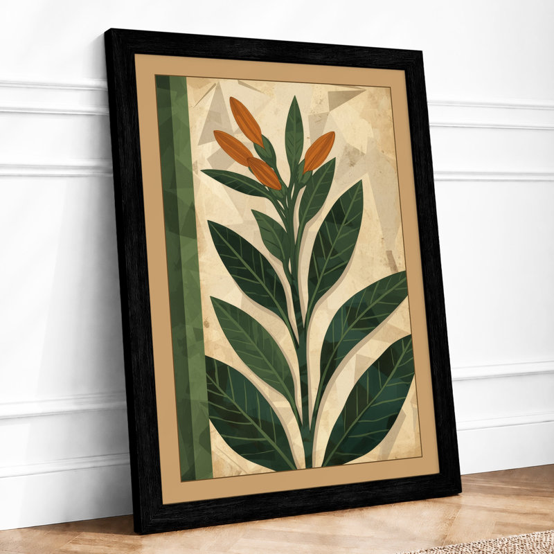 Single Stem in Green Botanical - Framed Print, A4 - 29.7 x 21.0 cm, Black