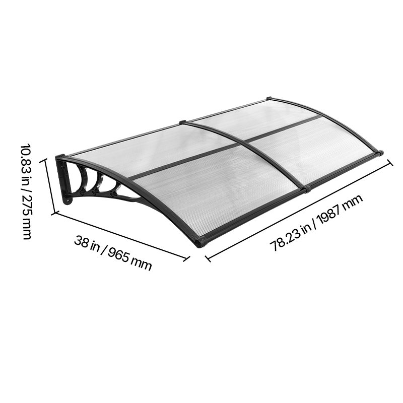Awnings for Door Entrance, 38 x 78 in, Exterior Front Door Window Awnings with Drainage & ABS Bracket, Rain Snow Sun Protection, Overhang Polycarbonate Door Canopy for Porch Patio, Clear