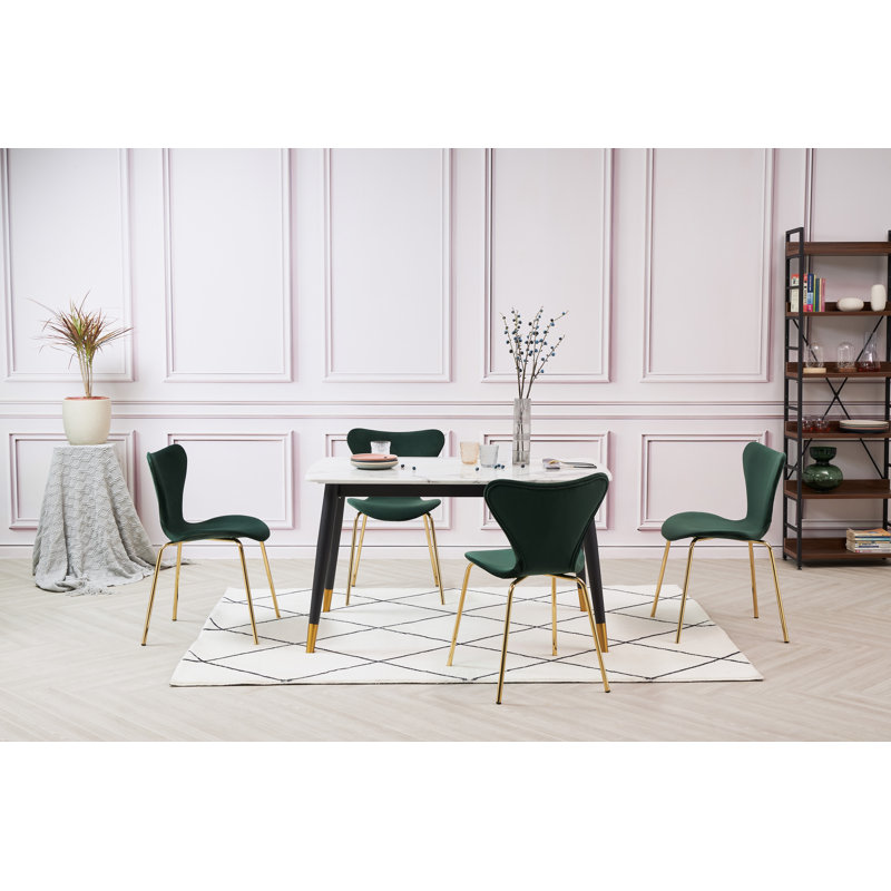Aayesha Rectangular Faux Marble Top Dining Table with Steel Base, White