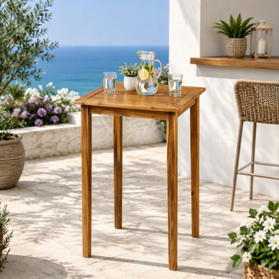 Table de bar d'extérieur carrée en bois d'acacia minimaliste