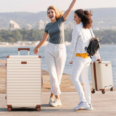 Ensemble de bagage 5 pièces avec ouverture frontale, valise de transport extensible rigide avec roulettes pivotantes, sac de rangement pour porte-gobelet et verrou USB