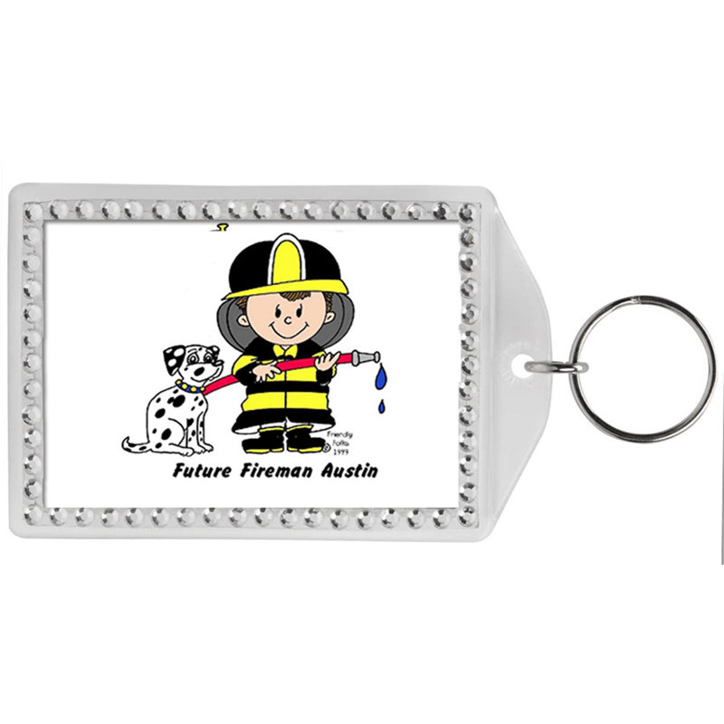 Personalized Friendly Folks Future Fire Fighter - Male Rhinestone Bordered Key Chain, Yes