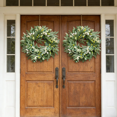 2Pack Eucalyptus Wreaths for Front Door Artificial Large Outdoor Wreaths for Windows Home Wall Farmhouse Front Porch Decor White Berries Greenery Wrea