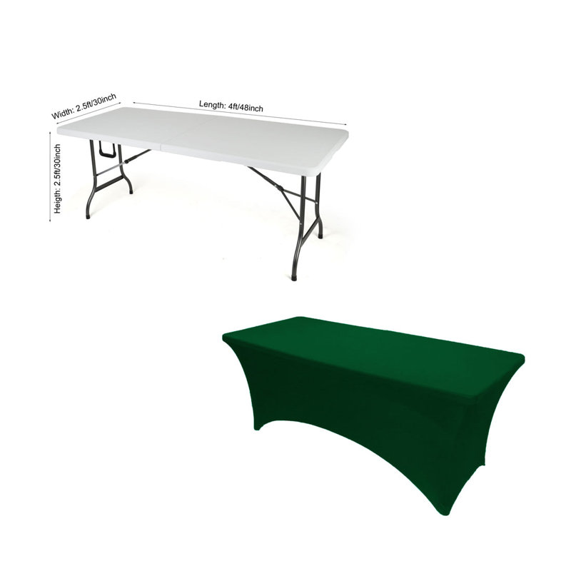 4Ft, 6Ft, 8Ft Spandex Tablecloth Fitted Stretch Rectangular Table Cover For Dining Wedding Party, 48" x 30", Hunter Green