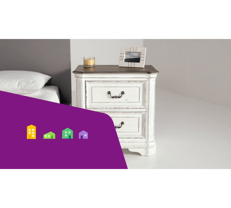 Elegant Whitewashed 2-Drawer Nightstand in Antique White with Bead Molding