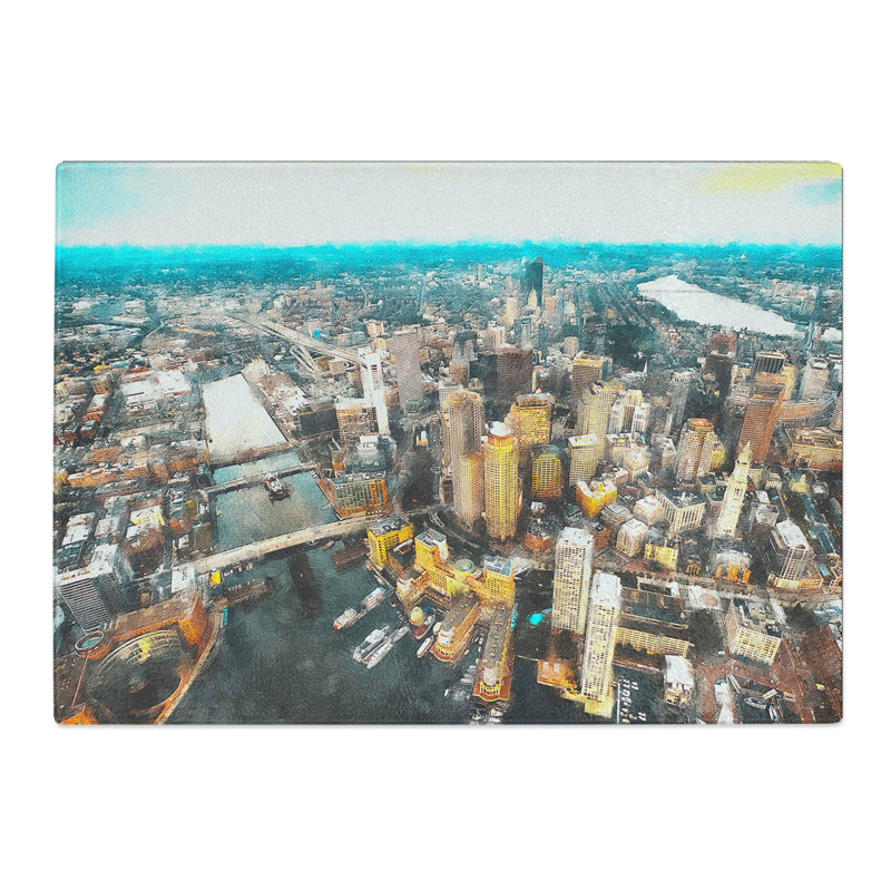 Tempered Glass Boston Massachusetts Chopping Board, 20 cm x 28.5 cm