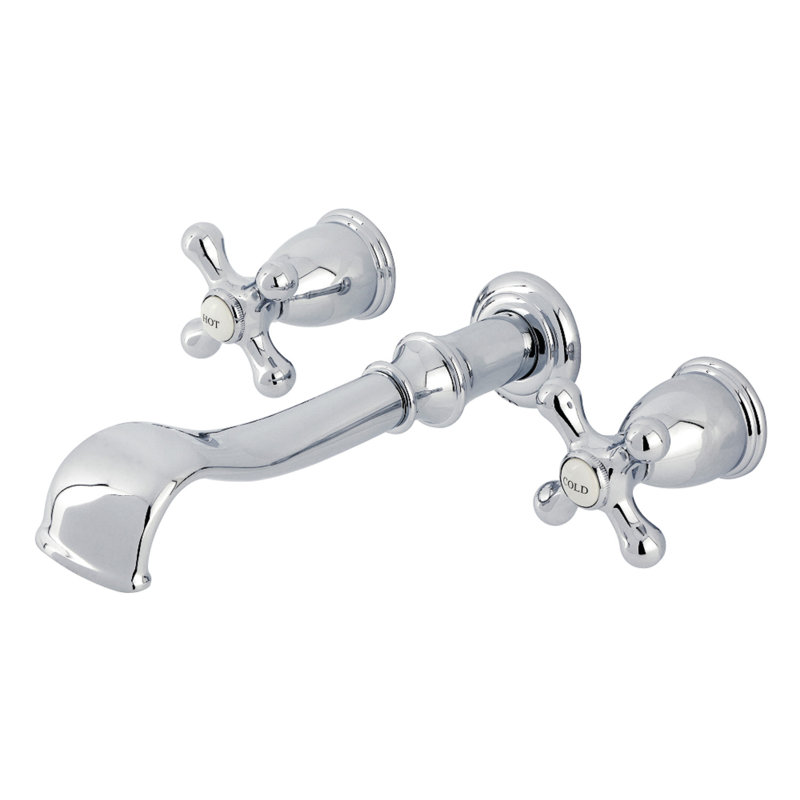 Kingston Brass Two-Handle 3-Hole Wall Mount Roman Tub Faucet, Cross, Polished Chrome