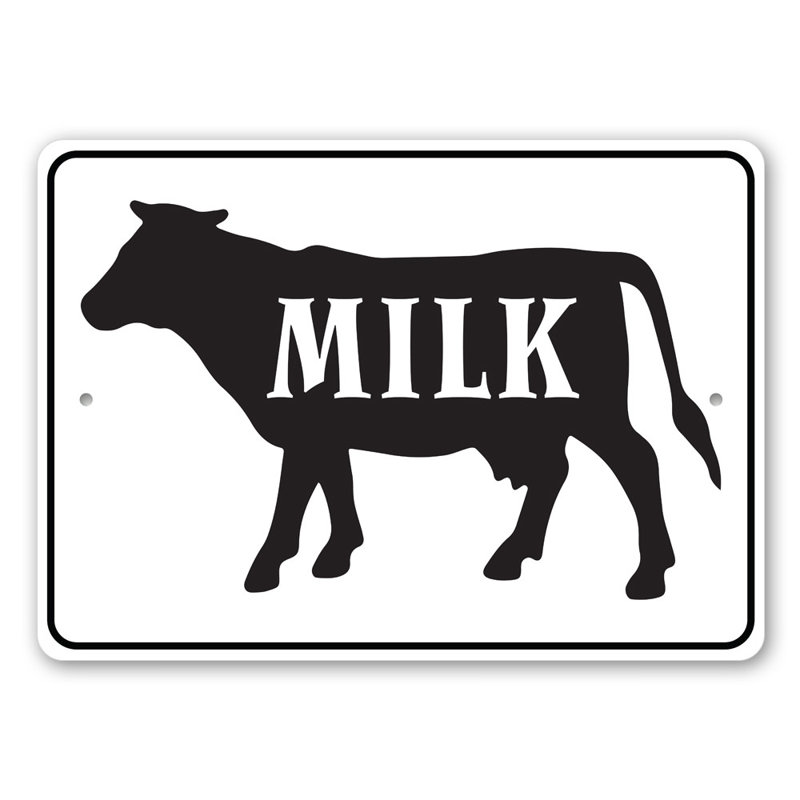 Enseigne lait en aluminium, H 10 po x l 14 po x P 0,04 po
