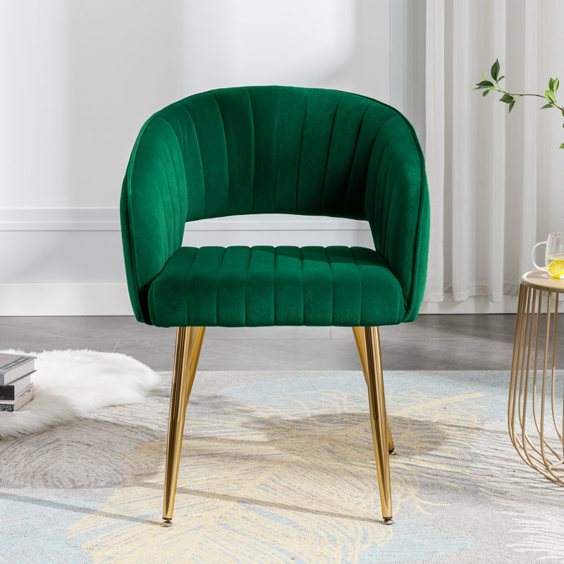 Fauteuil de bureau en velours sans roulettes, fauteuil pivotant de bureau à domicile avec base dorée, inclinaison du dossier réglable pour le maquillage de la coiffeuse