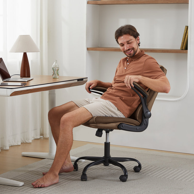 Mid-Back Swivel Task Chair with Arms, Tan