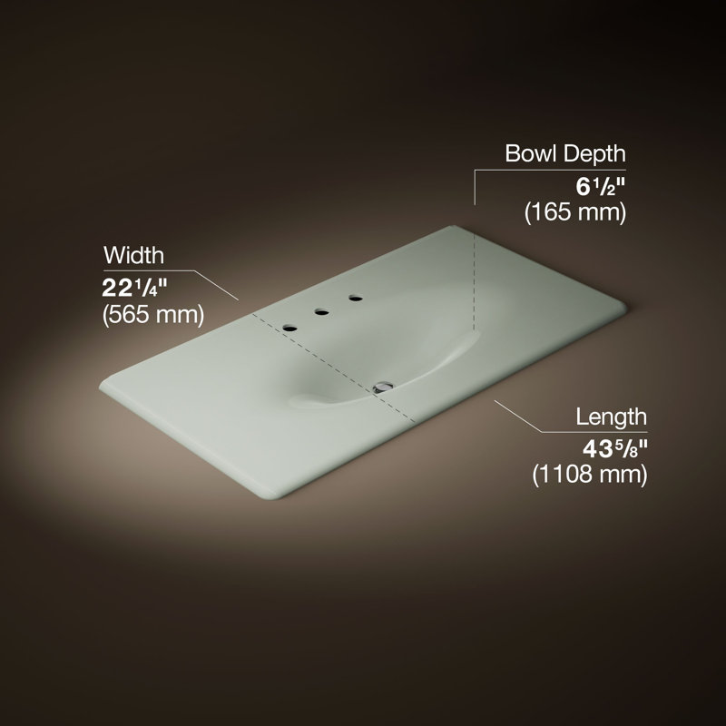 Dessus de salle de bain simple 44 po meuble-lavabo Iron Impressions, Sel de mer, Centres de 8 po