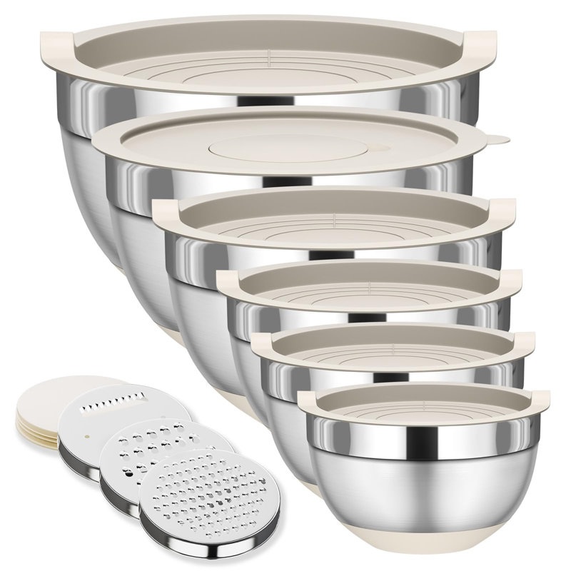 Ensemble de bols à mélanger avec couvercles, 6 bols de rangement gigognes en acier inoxydable pour la cuisine, avec 3 râpes et fonds antidérapants, taille 5,5,3,5,2,5,2,1,1,5,1,1 pte