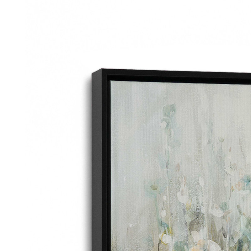 Motif de fleurs sauvages, H 24,75 po x l 36,75 po x P 1,75 po, Cadre flottant noir satiné, 1