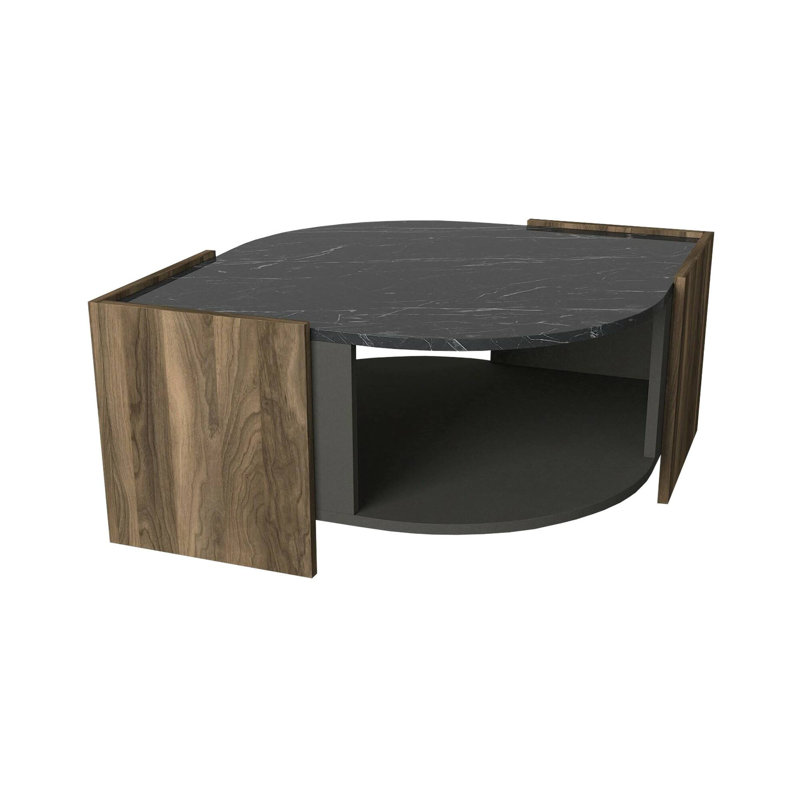 Coffee table Dorsolin, Low coffee table, Magazine rack for sofa, 75x75h40 cm, Walnut and Black