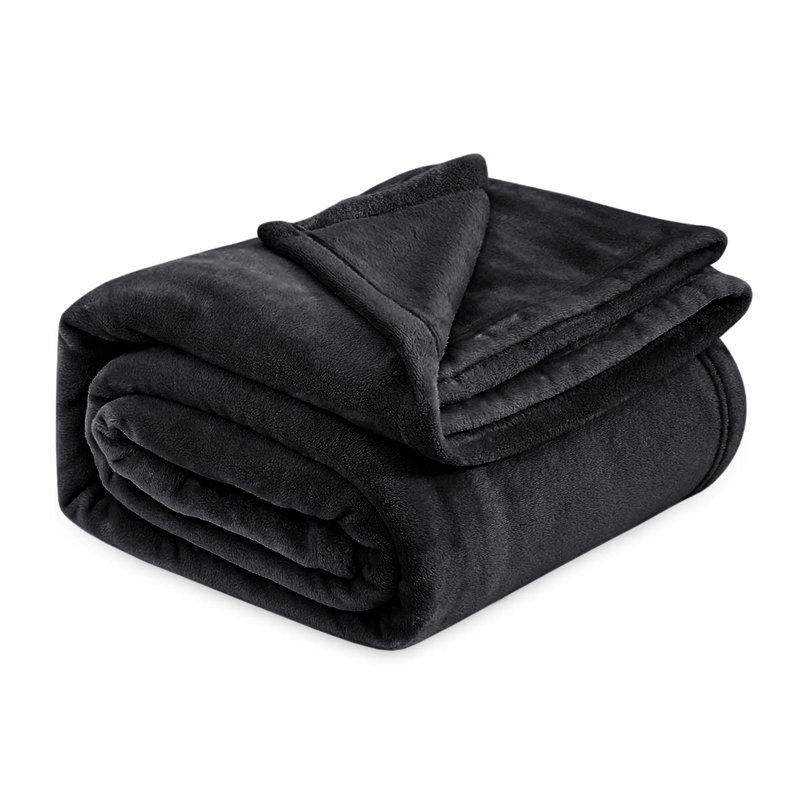 Luxury Mink Fleece Blanket - Ultra Soft, Warm & Lightweight Throw, Black, 200cm W x 240cm L