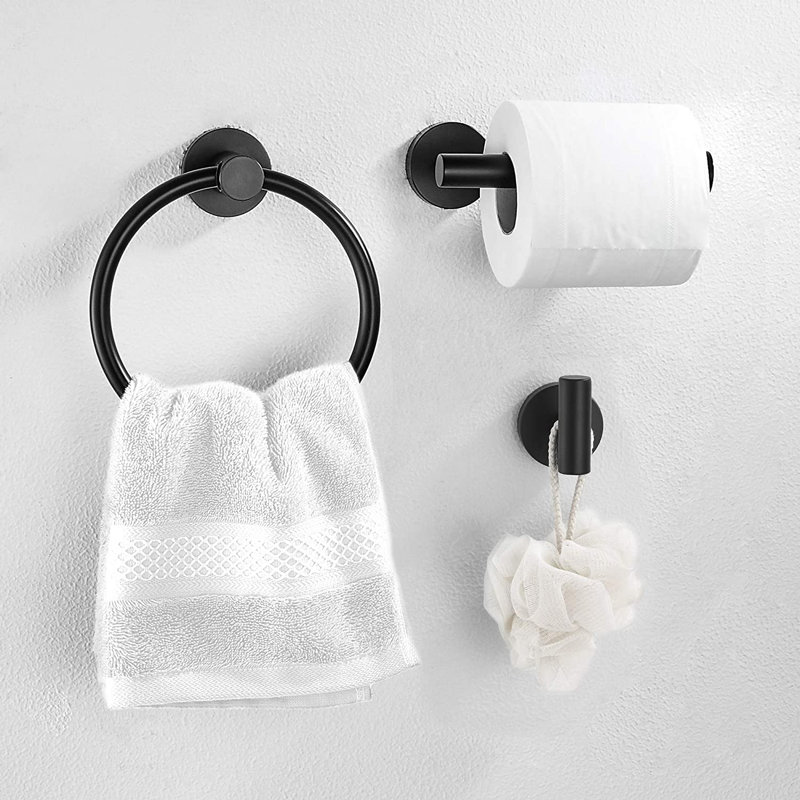 Ensemble d'accessoires de salle de bain 3 pièces comprenant un anneau porte-serviettes, un crochet porte-serviettes et un porte-papier hygiénique, avec matériel de fixation, acier inoxydable