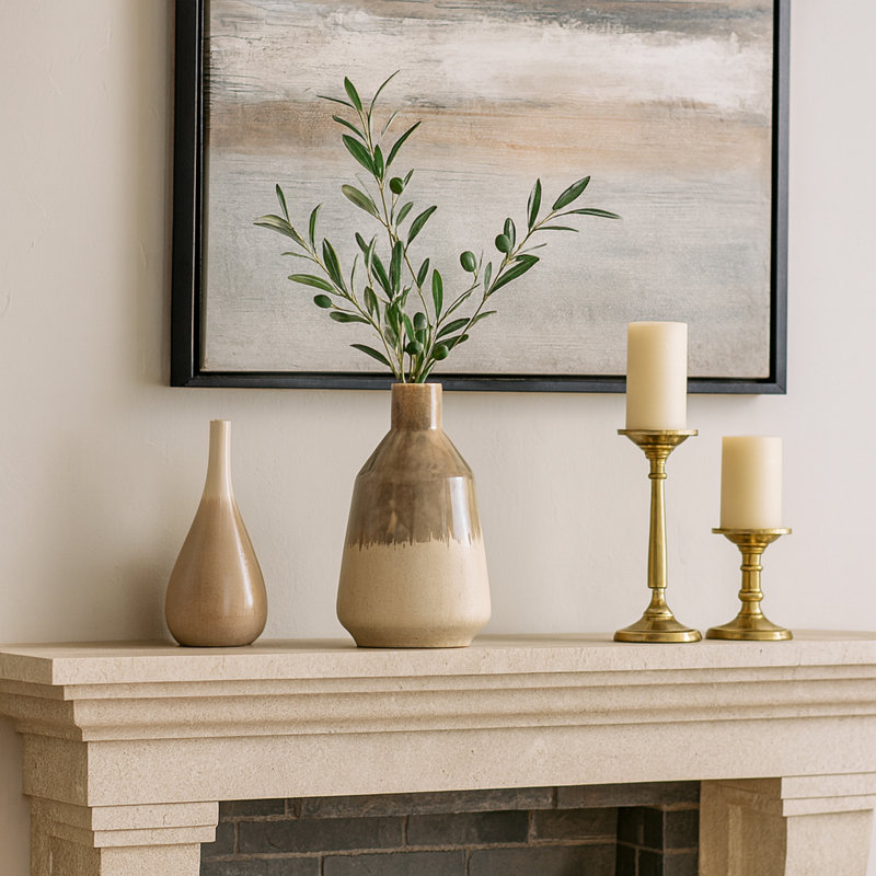 Warm Rustic Ceramic Table Vase for Home Decor, Decorative Flower Vase with Glazed Finish and Timeless Shape, Perfect for Displaying Fresh or Faux Floral Arrangements in Any Room - Tan & Cream