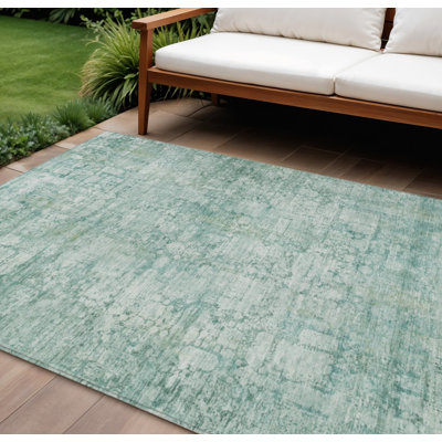 Tapis d'extérieur lavable abstrait bleu sarcelle et ivoire 8 pi x 10 pi