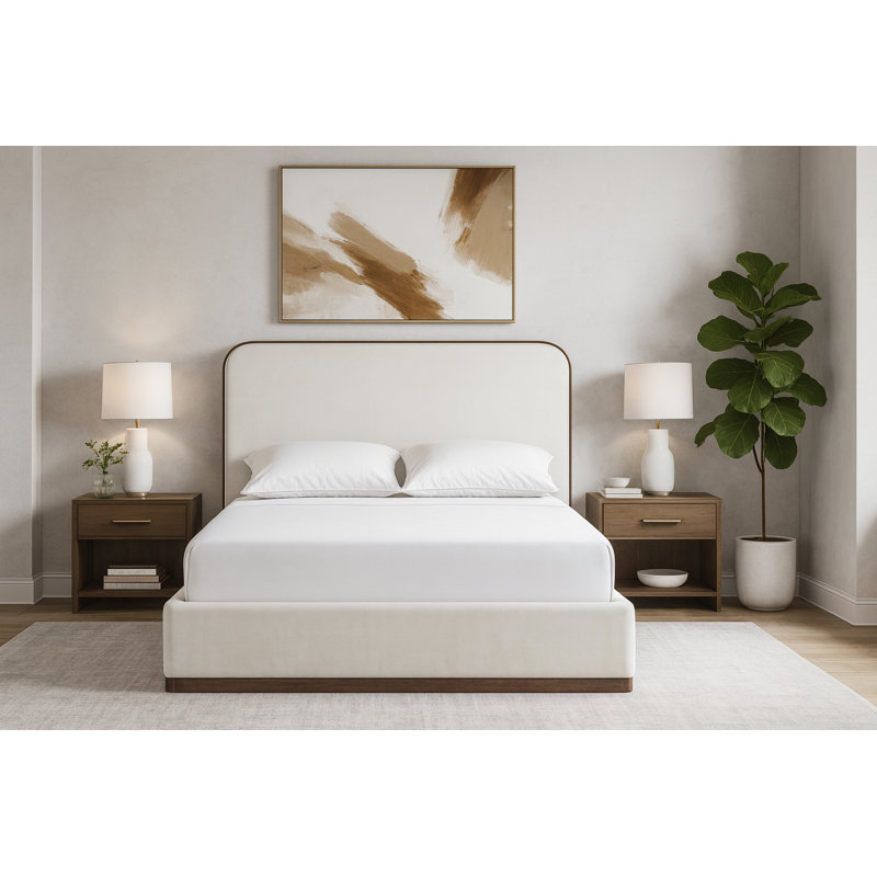 Lit tapissier Jann, Velours crème, Double