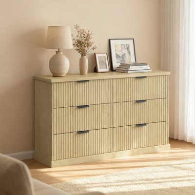 6-Drawer Double Dresser For Bedroom, 54.2" Wide Chest Of Drawers With Fluted Panels, Transitional Storage Dresser by Ebern Designs