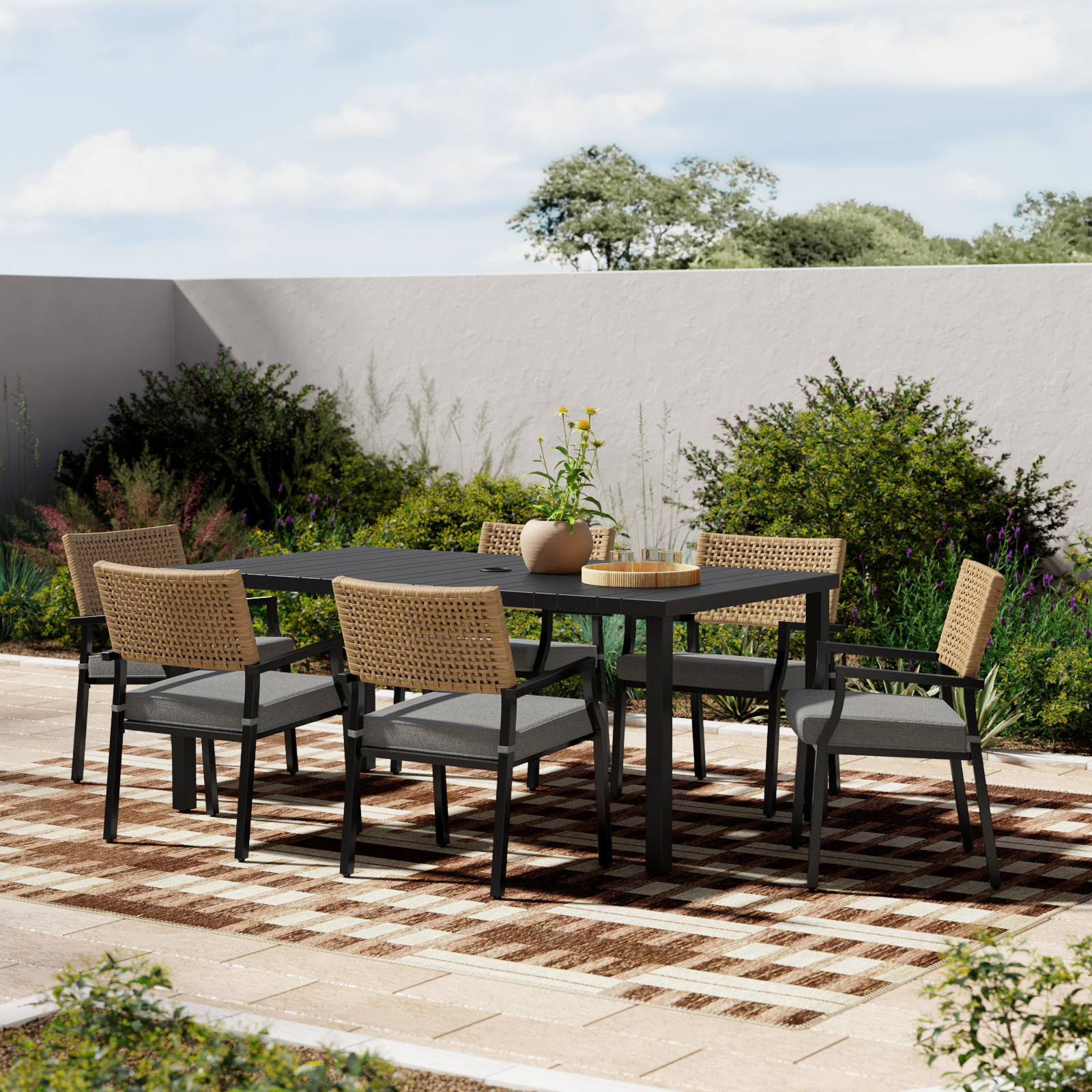 Aiden 6-Person Steel Outdoor Dining Sets With Cushion