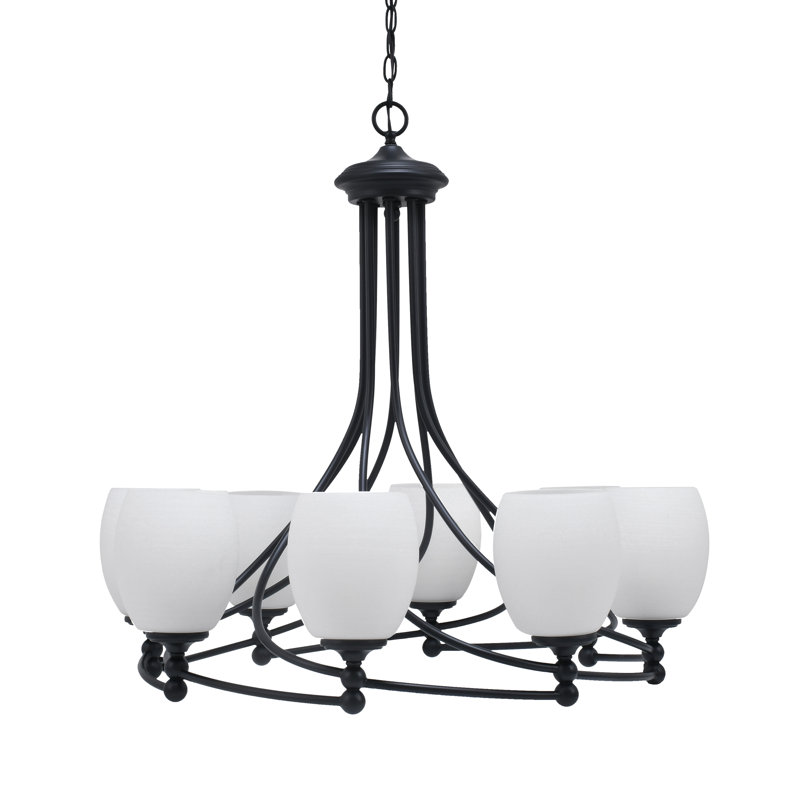 Lustre 8 lumières Sadea illustré avec verre de 5 po, Blanc, Noir mat
