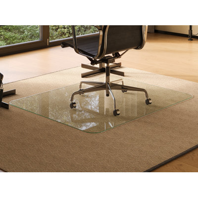 Tempered Glass Chair Mat for Hardwood Floor or Carpet - ShockShield Bumper System - Ultra-Clear with Tapered Edge