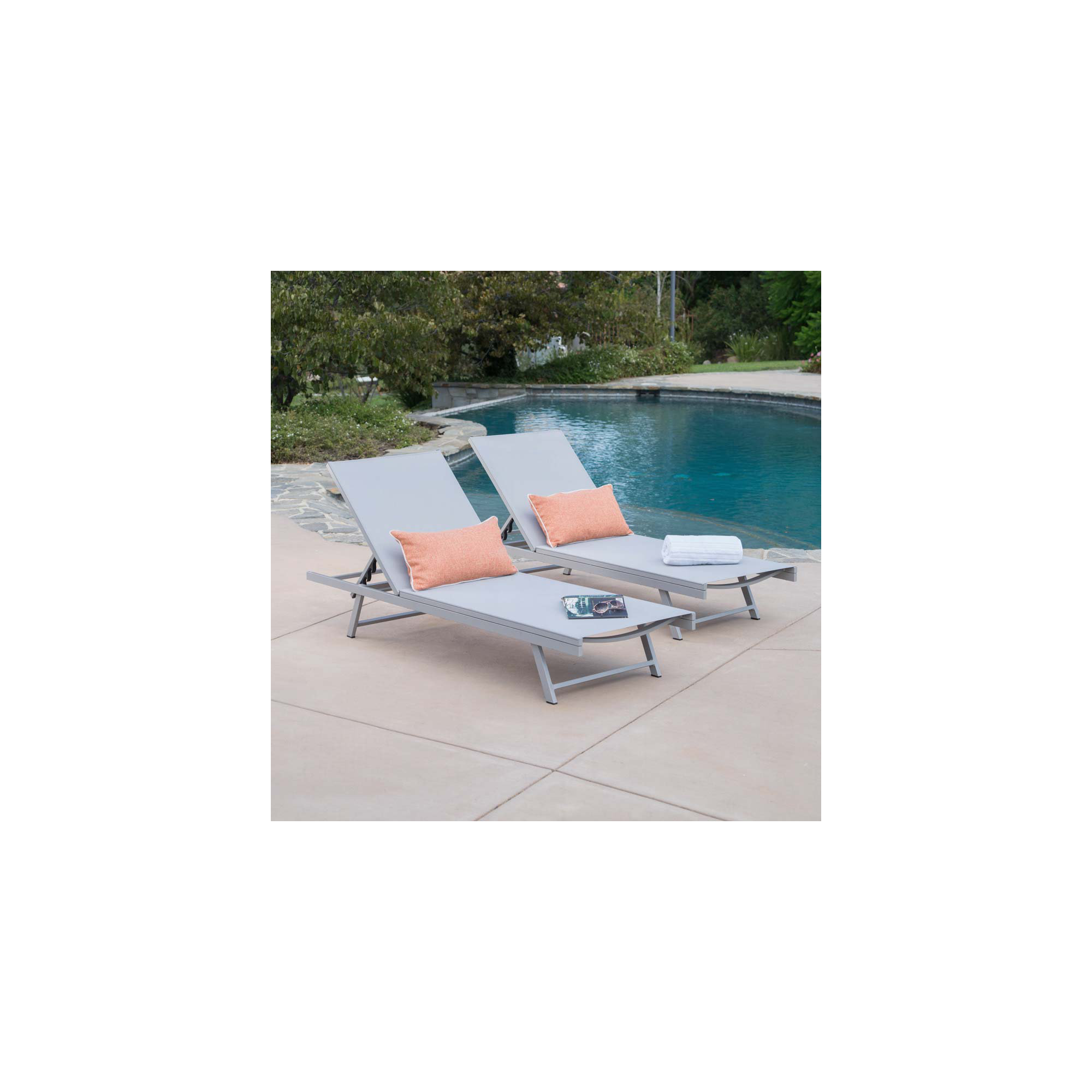 25'' Outdoor Metal Chaise Lounge Set, Gray