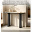 Table d'appoint décorative contemporaine en matériaux mixtes avec plateau en travertin pour l'entrée de la maison-133349156-133349159-133349160