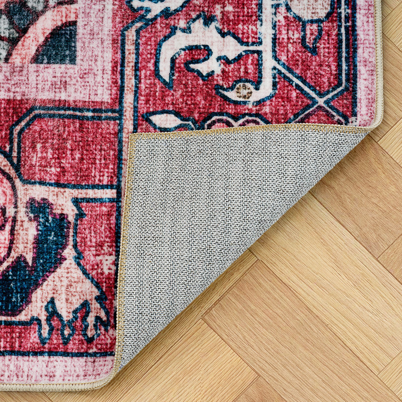 Traditional Machine Washable Area Rug with Non-Slip Backing,Red , Rectangle 5' x 8'