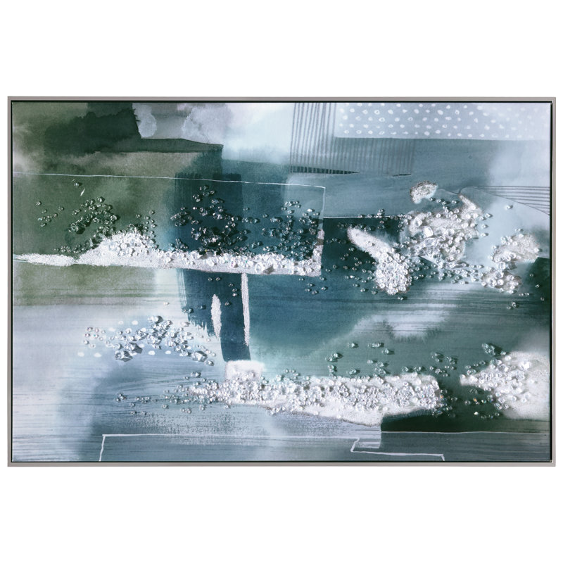 "Silver Mist II" Canvas Wall Art with Heavy Acrylic Crystal Shards Embellishments