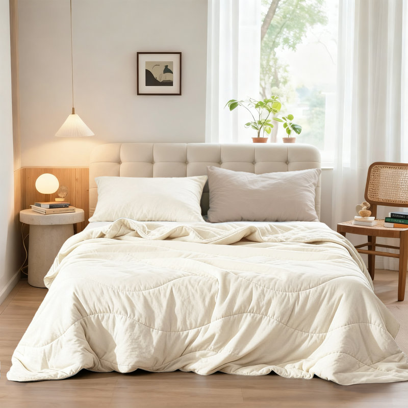 Lightweight Quilt with Wave Stitching – Soft, Breathable & All-Season Comfort, Twin, Ivory