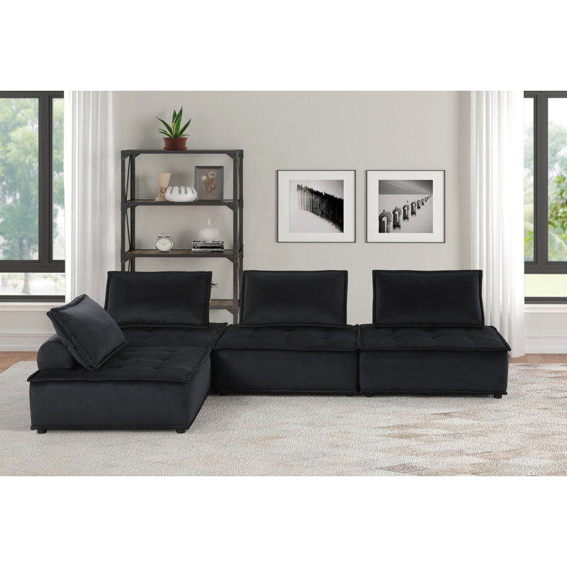 Canapé modulaire en velours noir 4 pièces Anna