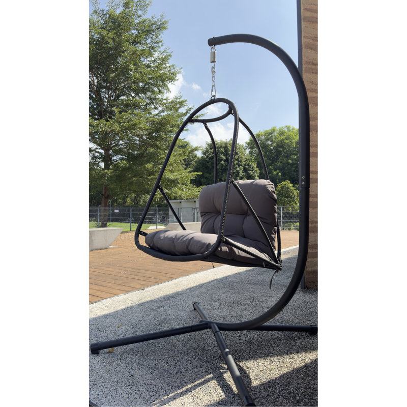 Fauteuil à œufs pivotant avec support, chaise suspendue pour panier de patio intérieur et extérieur, support de type C, support à dossier moyen confortable, coussin et coussin moelleux, coussin épais fiable, coffre pliable de soutien à 4 points