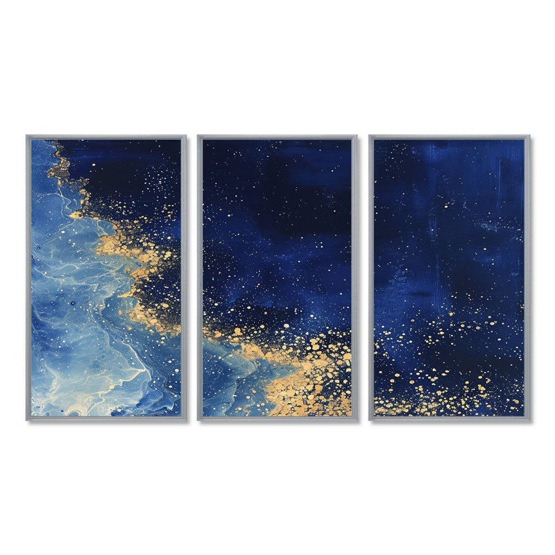 Aleena - ensemble de reproductions d'art mural plage et océan, Encadrement argenté, 32" H x 48" W x 1" D