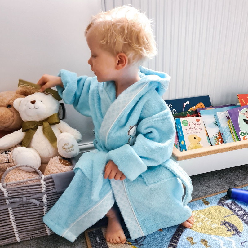 Broderick Terry Cloth Gender Neutral Mid-Calf Bathrobe with Pockets and Hood, Turquoise, S
