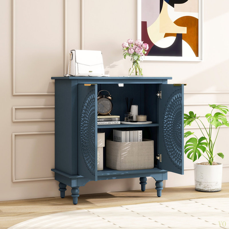 Hollow-Carved 2 Door Accent Cabinet Sideboard Buffet Storage For Entryway Living Room Bedroom | Gift Idea, Blue