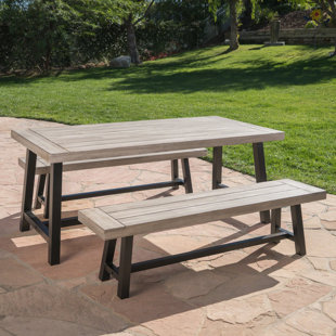 Eulene 4-Person Solid Acacia Wood and Metal Rectangular Dining Set