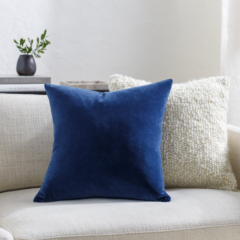 Denny Cotton Throw Pillow, Dark Blue, Polyester/Polyfill, Square 18"