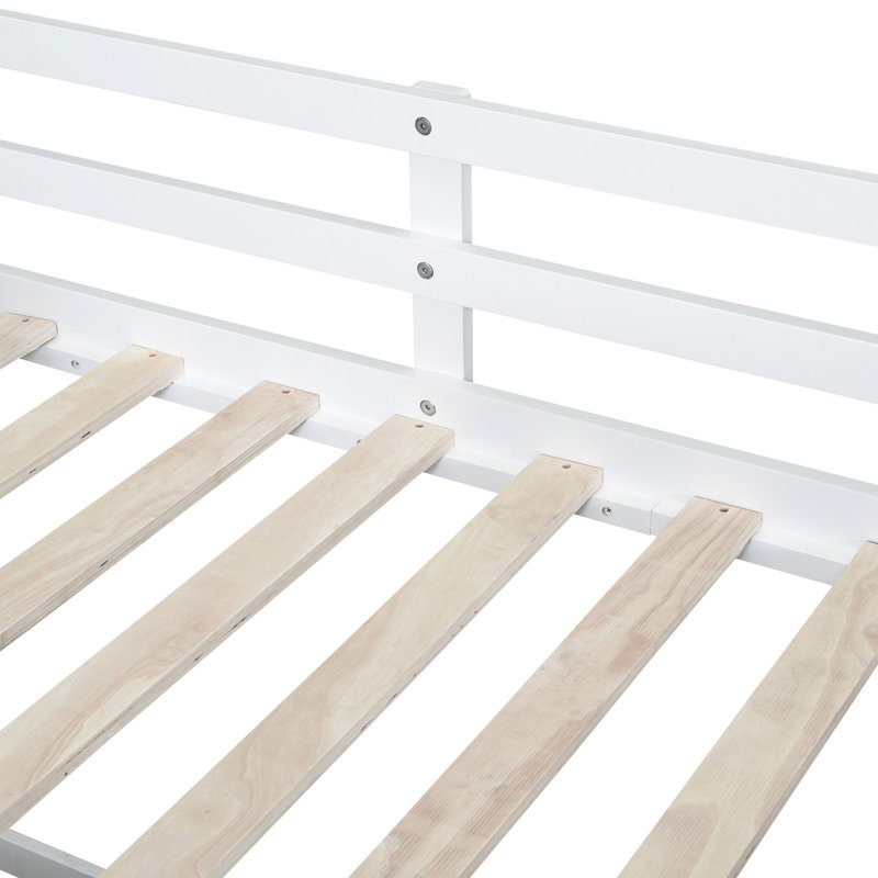 Lit mezzanine simple bas blanc avec bureau roulant, tablette, tiroirs - pour une utilisation quotidienne Fabrication en bois massif pour un intérieur de chambre à coucher élégant