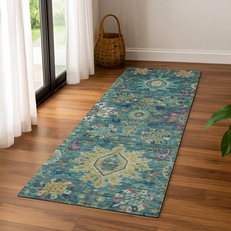 Tapis de qualité supérieure lavable à la machine Mayfield AMF2151, Tapis de couloir 2 pi 3 po x 7 pi 6 po, Sarcelle